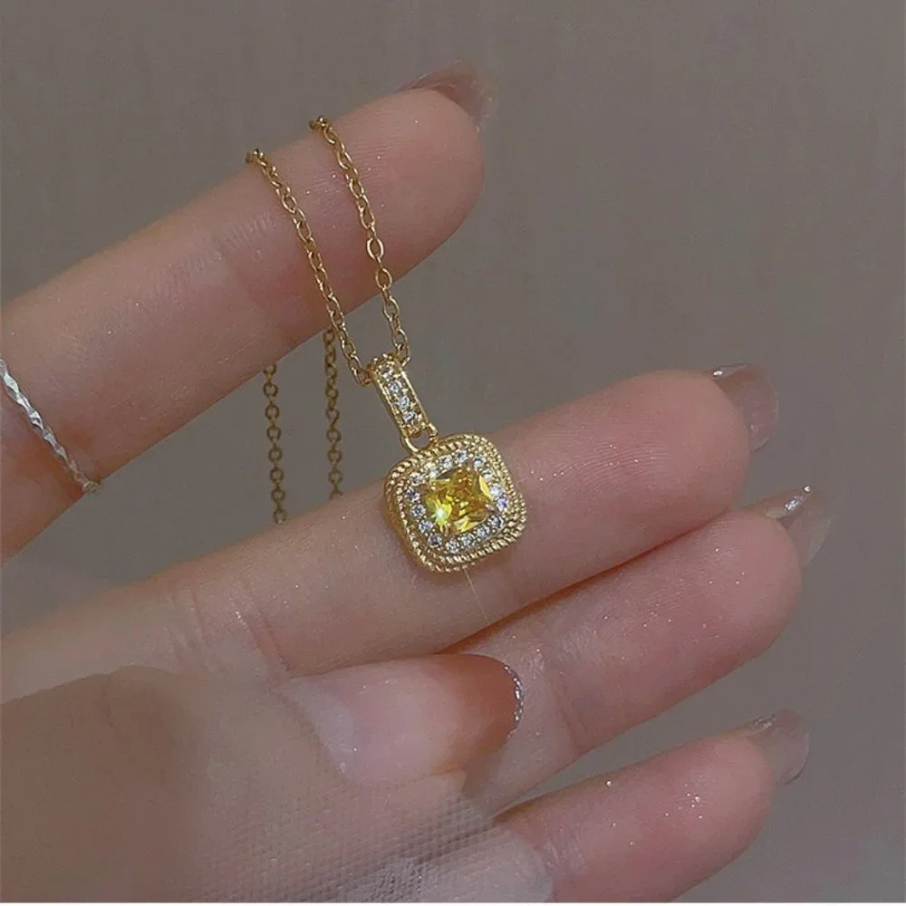 Yellow Sugar Cube Crystal Zircon Necklace - Picture 8 of 16
